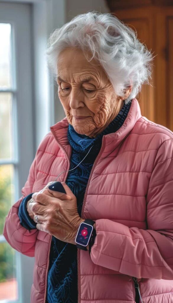 A senior with a medical alert system and pendant